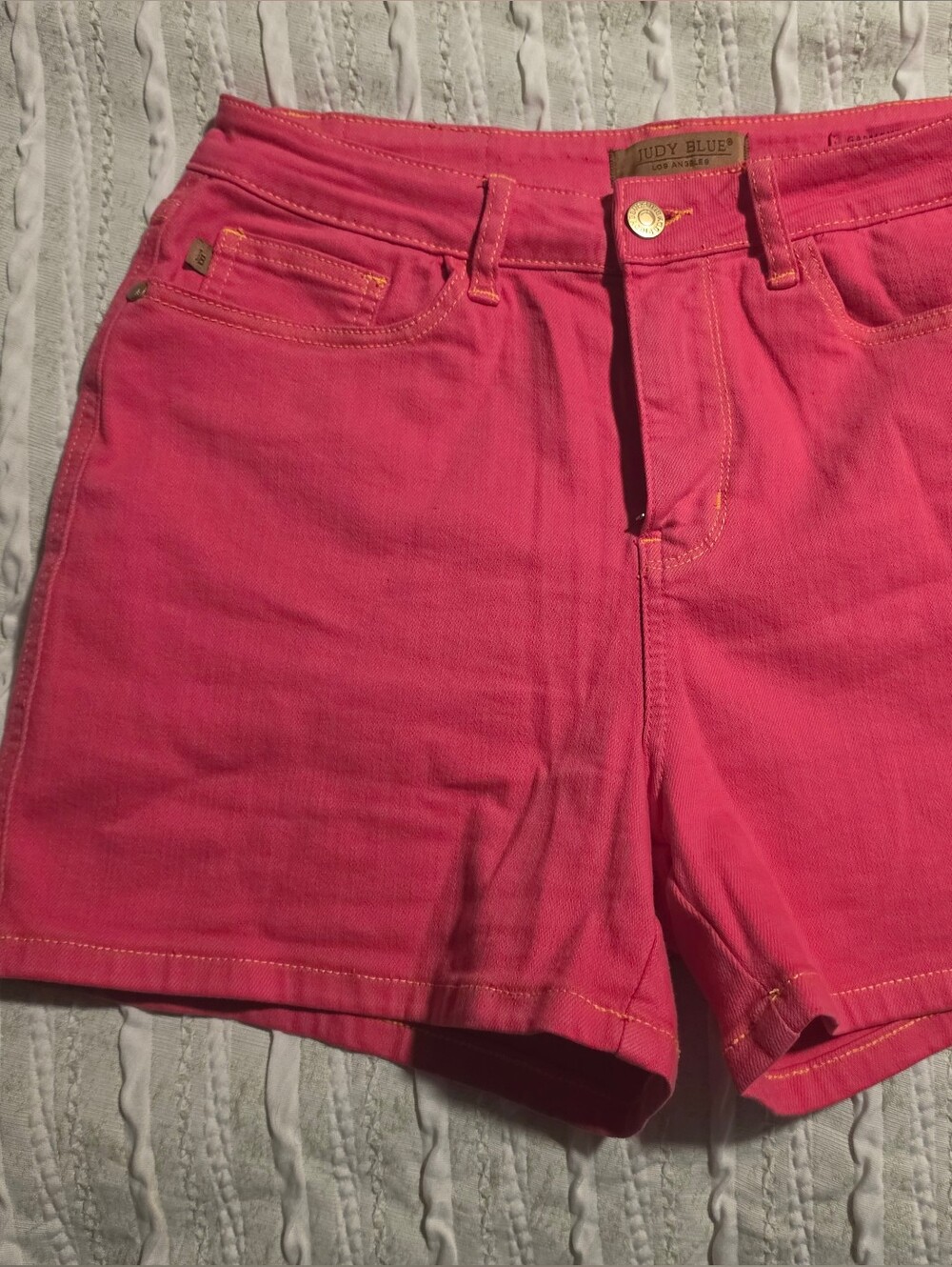 Bright Pink Garment Dyed Denim Shorts